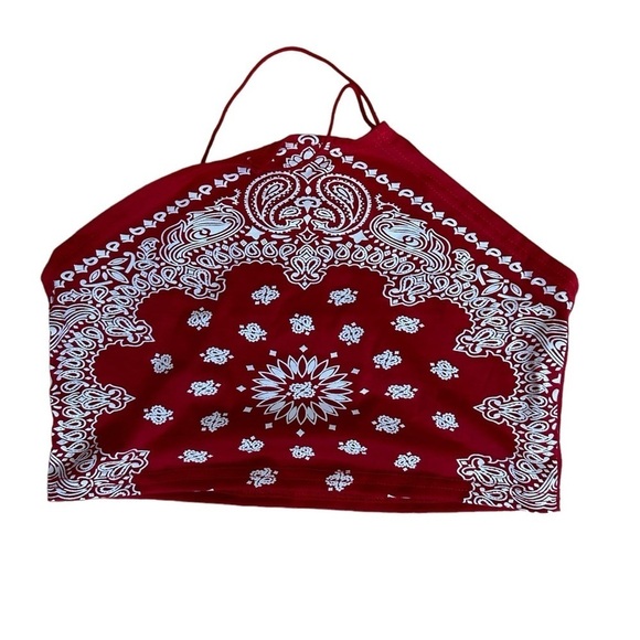 ROMWE Tops - Romwe Red and White Bandanna Halter Cropped Top